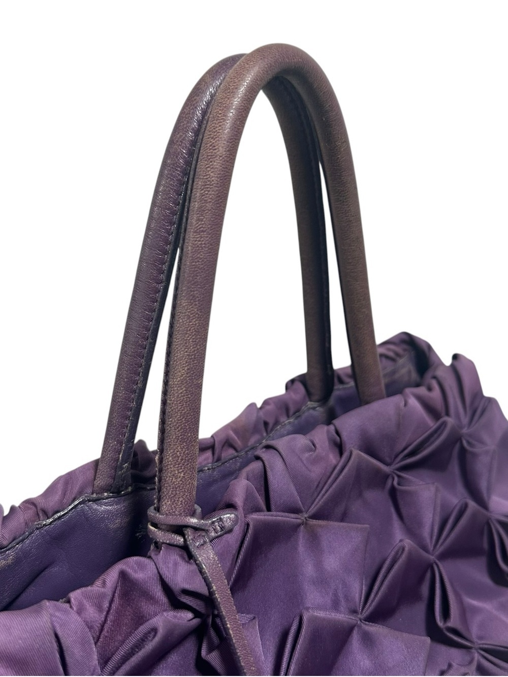 Prada Viola Purple Tessuto Nylon & Leather Pleated Tote Bag - Picture 16 of 16